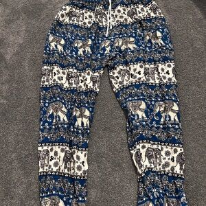 Elephant Print Blue and White Pants